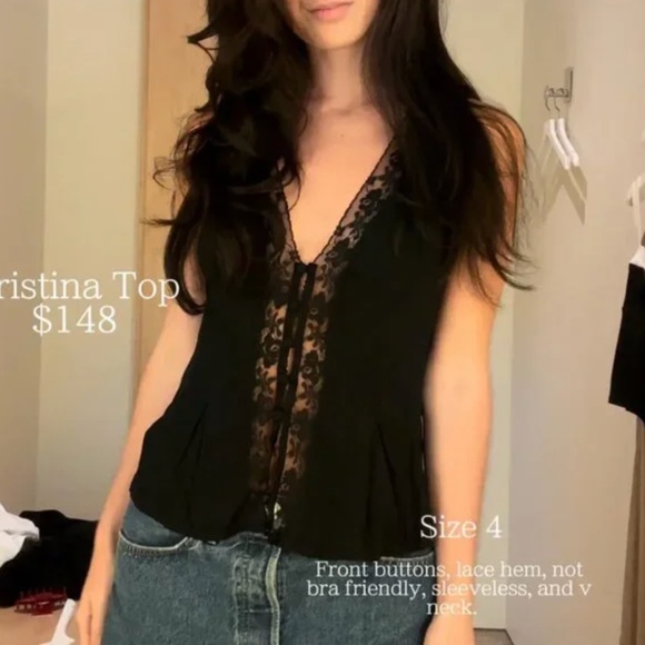 BEST Reformation Cristina French Top Black Noir Lace V Neck Casual Party - Picture 2 of 13
